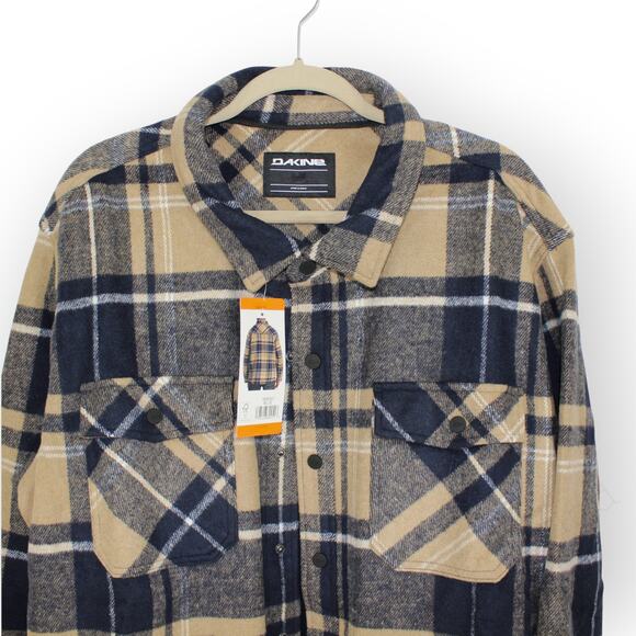 XXL NEW Dakine Shirt-Jac Shacket Chore Barn Snap Navy Khaki Plaid Flannel - Picture 11 of 14